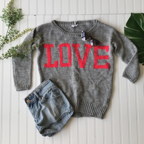 Sweaters - Sweater graphic grey red orange love pullover